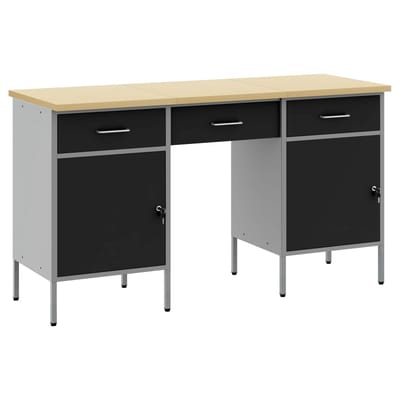 vidaXL - Werk - Cabinet - met - lade - 3 - st - Zwart - Engineered - hout - en - staal