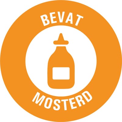 Bevat mosterd allergenen sticker op rol 20 mm - 1150 per rol