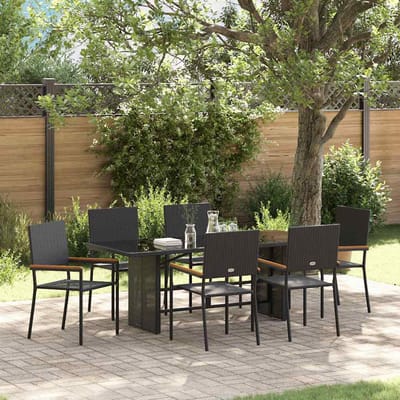 vidaXL - Tuin - Eettafel - Set - 7 - st - Zwart - poly - rattan