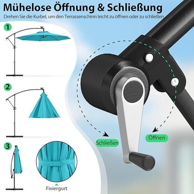 Tuinparasol Rechthoekig 300 x 200 cm – Bellavero Outdoor Parasol met LED Solar Verlichting, UV50+ Zonbescherming, 30° Kantelbaar, Waterdicht, Handslinger, Geschikt voor Balkon, Tuin en Terras, Zond...