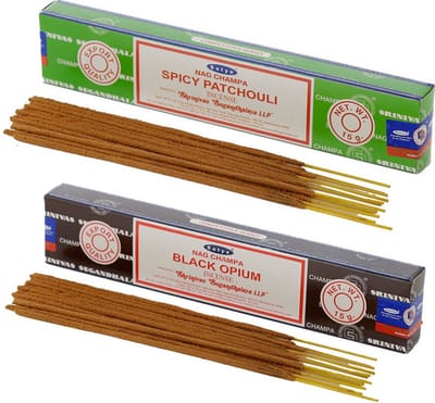 Satya Wierook cadeaus set - 2x geurstokjes - Patchouli en Black Opium geur - Meditatie