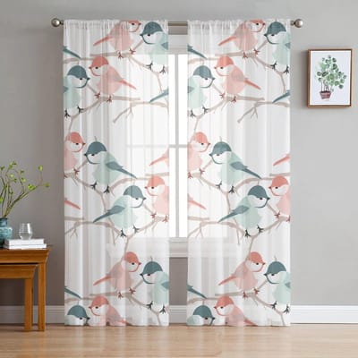Rood Groen Dier Vogel Tule Gordijnen Woonkamer Keuken Chiffon Gordijn Slaapkamer Balkon Transparant Gordijn Mode Woondecoratie 135W x 114H(cm) white