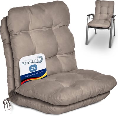 Beautissu Flair NL Stoelkussen Set 2x Lage Rugleuning 100x50x8 cm Taupe – Tuinstoelkussen