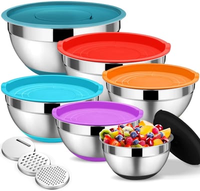 Dailygoods - Set van 6 Roestvrijstalen Mengkommen met Luchtdicht Deksel