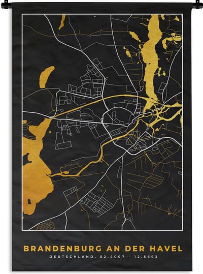 Wandkleed - Wanddoek - Brandenburg An Der Havel - Stadskaart - Kaart - Plattegrond - Goud - Duitsland - 120x180 cm - Wandtapijt