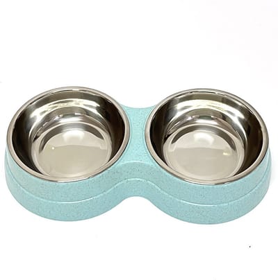 Voerbak - Dubbele Kattenvoerbak - Roestvrijstalen Bak met Gemakkelijk Schoon te Maken & Afneembaar Ontwerp - Antislipbodem voor Kittens & Medium-Grote Katten - Blauw