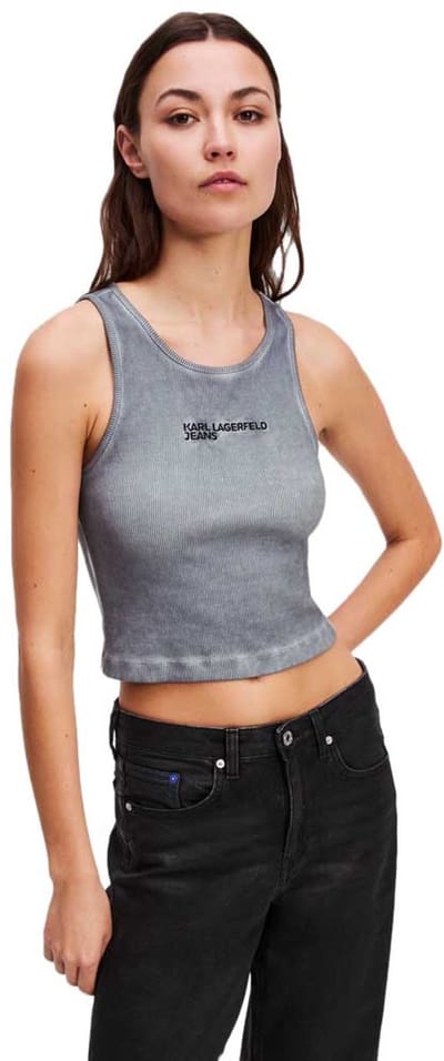 Karl Lagerfeld Jeans Washed Ribbed Mouwloos T-shirt Grijs XS Vrouw