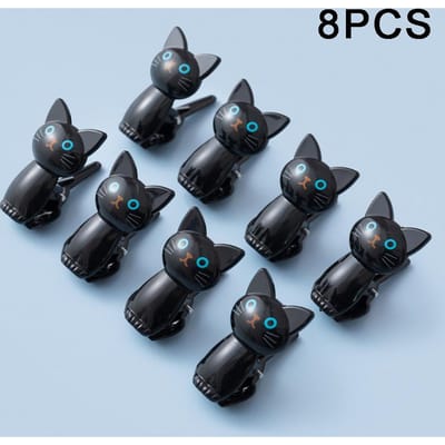 8 stks/set Leuke Kat Plastic Clips Wasgoed Opknoping Wasknijpers Huishoudelijke Wasknijpers Strandlaken Clips Klem Snacks Afdichting Clips zwart