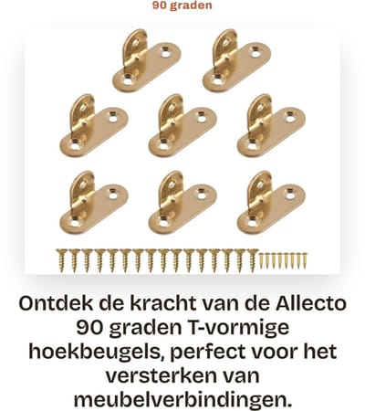 Dailygoods- Hoekbeugels 90 Graden - 8 Stuks T-vormige Beugels - Zware L-vormige Beugels - Messing - Versterking Meubelverbinding - Corrosiebestendig - Meubelversterker