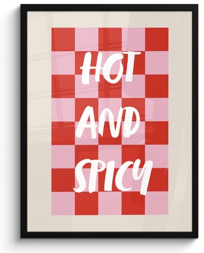 Fotolijst inclusief poster - Posterlijst 50x70 cm - Posters - Hot - Spicy - Geruit - Rood - Foto in lijst - Keuken decoratie muur - Wanddecoratie accessoires - Muurdecoratie - Schilderijen