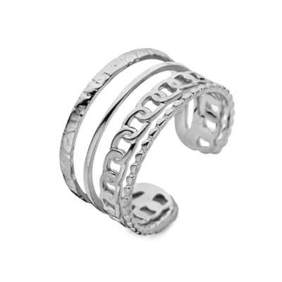 CO88 Collection - 8CR-10045-50 Stalen Open Ring Met Meerdere Lagen - Ring Dames - Staal - Maat 50 - Zilverkleurig