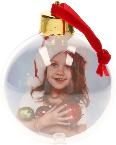 Cepewa DIY foto kerstbal - 1x - transparant - 8 cm - kunststof - fotolijst kerstballen - Kerstversiering