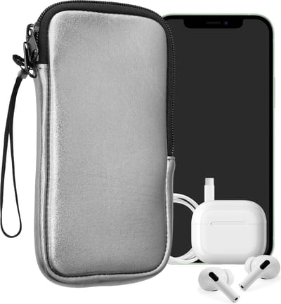 kwmobile telefoontasje universeel geschikt voor XL - 6,7/6,8" smartphones - 17,2 x 8,4 cm - Hoesje met rits en polslusje -In metallic grijs -