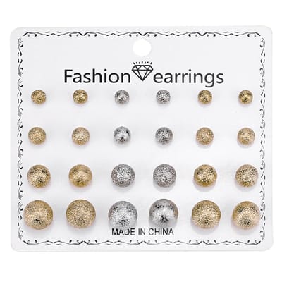 Fako Bijoux® - 12 Paar Oorbellen Op Kaart - Steker - Parel - Glitter - Goud/Zilver - 12 Paar