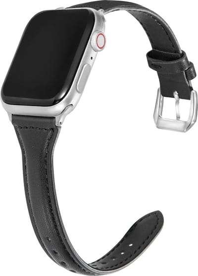 Stravo 14mm Slanke leren bandje Geschikt voor Apple Watch 42mm (Series 11/10), 41mm (Series 9/8/7), 40mm (Series 6/5/4, SE 3/2/1), 38mm (Series 3/2/1) - Dunne elegante echt lederen bandje - Horlogebandje Leer - Zwart