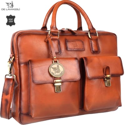 DE LAMASSU® (Raul) Leren Laptoptas 15,6 Inch – Echt Rundleer – Met Organizer & Trolleyband – Premium Business Tas Unisex