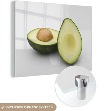 ® Glasschilderij 160x120 cm - Schilderij acrylglas - Heerlijke avocado in tweeën gesneden - Foto op glas - Muurdecoratie woonkamer - Wanddecoratie slaapkamer - Schilderijen