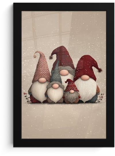 Poster in lijst - Fotolijst 20x30 cm - Posters - Kabouters - Kerst - Sneeuw - Puntmutsen - Posterlijst zwart - Decoratie - Wanddecoratie woonkamer - Muurdecoratie slaapkamer - Kerstversiering - Kerstdecoratie voor binnen - Kerstmis