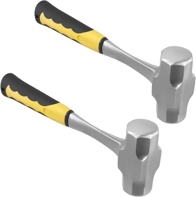 2PCS 1.46kg/3lbs Club Hammers - Carbon Steel Lump Hammers met Geel Zwart PPR Handvat voor Tuinieren - Kamperen - Rotsen