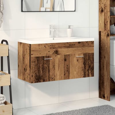 vidaXL - Wastafelkast - met - ingebouwde - wasbak - bewerkt - hout - oud - hout