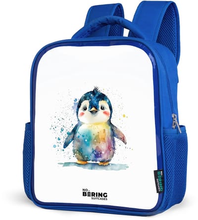 NoBoringSuitcases.com® - Rugzak blauw - Schooltas jongens - Pinguïn - Regenboog - Waterverf - Dieren - Kinder rugtas jongen - Boekentas kind - Kinderrugzak voor school - Schoolrugzak