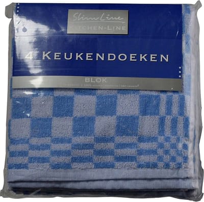 Slimline Keukendoeken design Blok lichtblauw 50 x 50 cm - Pak 4 stuks