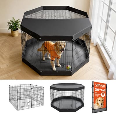 VEVOR Puppy Speelbox, 91 cm, 8-delige set met deksel en speelmat, speelruimte voor grote honden, katten en andere kleine huisdieren. Opvouwbaar en veelzijdig dankzij de verschillende vormen.