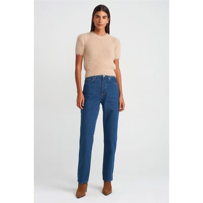 Hoge Taille Rechte Pijpen Katoenen Jeans