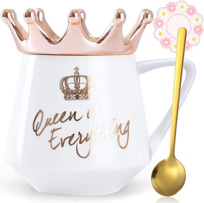 Koffiemok met Deksel en Lepel - 350 ml Theemok voor Vrouwen en Meisjes - Perfect Verjaardagscadeau