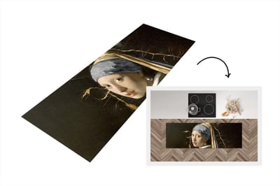 Keukenloper - Loper keuken - Meisje met de parel - Marmer - Goud - 150x50 cm - Keukenloper vinyl