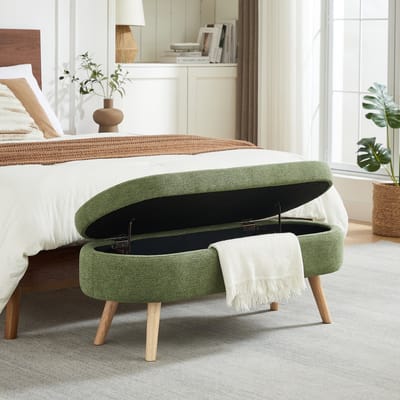 REDOM Opbergbank / Zitbank met Opbergruimte - 110 cm - Met Ventilatieopeningen - Modern Design - Voor Hal, Slaapkamer of Woonkamer - Ruimtebesparend - MDF & Stof - Groen