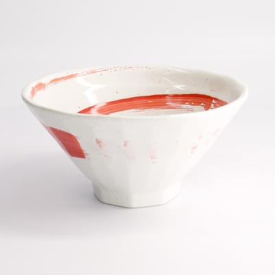 Tokyo Design Studio – Ramenbowl – Noodle Kom - Sushi Servies - Maru White – Wit/Rood - Ramen kom – 650ml - 19.5x10cm