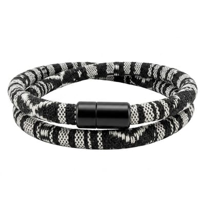 Tweelaagse zwart-witte textiel armband voor heren en dames – met zwarte sluiting