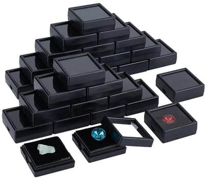 Dailygoods- Sieradenbox met Helder Venster - Edelsteen Display - Kunststof Opbergdoos - Oorbellen/Kettingen/Hangers - 48 Pack - 4x4x1,5cm - Sieradenopbergdoos