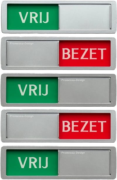 Vrij - Bezet Schuifbordje - Hoge Kwaliteit - Aluminium Look - 17,5 cm x 5 cm x 0,6 cm - Voordeel verpakking 5 stuks - Promessa Design.