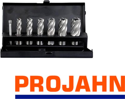 Projahn kernboor set HSS-CO 8%, in metalen koffer, 7 st, diameter 12/14/16/18/20/22 mm, 1 geleidepen / opnemen : WELDON