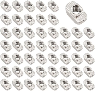 50 Stuks M6 Hammer Head Moeren voor T-Slot en Groefprofielen, Gegalvaniseerd Aluminium, Europese Standaard