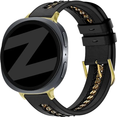 Bandz Leren 'Chains' bandje geschikt voor Samsung Galaxy Watch 9 (40/44mm) / Watch 8 (40/44mm) / 8 Classic (46mm) - Zwart