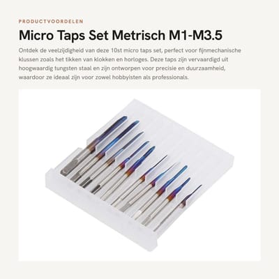 Dailygoods- Micro Taps Set van 10 - Metrisch M1-M3.5 - Tungsten Staal - Mini Spiral Flute - Draad Machinetap - Geschikt voor Klokken en Horloges - Tapset