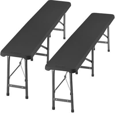 tectake® Set van 2 Inklapbare Bankjes - Tuinbankjes - 8 Personen - Draagbare Banken voor Campingtafel - Biertafel - Picknicktafel - Tuintafel - 500kg Draagkracht per Bank - Antraciet