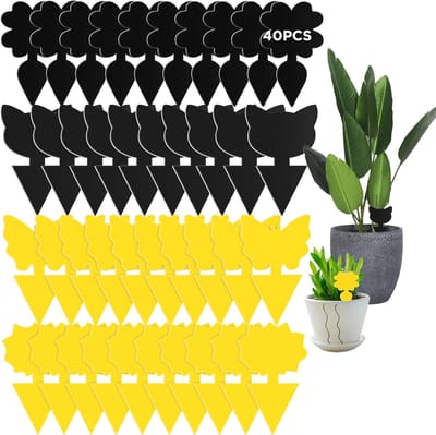 zelfklevende vliegenvallen, 40 stuks, lijmvallen voor insecten, planten, ongedierte, dubbelzijdige lijmval voor Moskou, insectenbescherming, muggen, bladluizen, motten op het balkon, tuin-Zwart & Geel