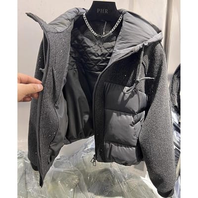 Winter Nieuwe Capuchon Pailletten Wollen Splicing Katoenen Kleding Dames Veelzijdig Warm Langmouw Jas 3XL