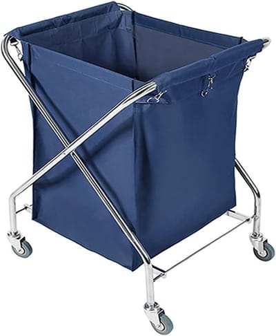 Opvouwbare Wastrolley - Rollende Linnenwagen - Huishoudelijke Opslag - Stevig RVS Frame - 60 x 60 x 89 cm - Blauw
