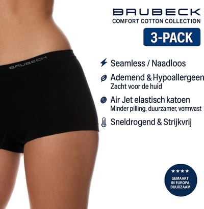 Brubeck Dames Ondergoed Boxershorts - Naadloos Elastisch Katoen 3-Pack - Zwart