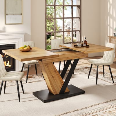 Uitschuifbare eettafel 120–160 x 75 x 75 -5 cm - keukentafel - voor keuken en woonkamer - tafelblad met houtnerf