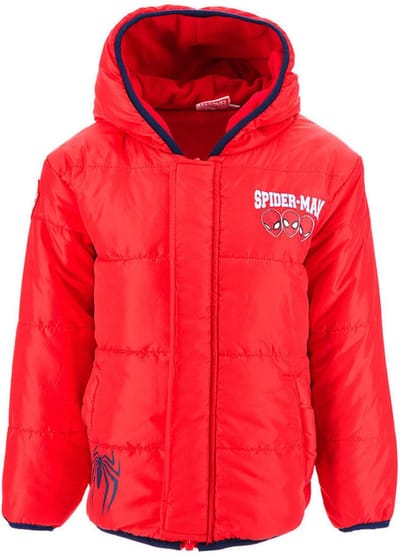 Marvel Spiderman Winterjas - Zacht Gewatteerd Winterjack - Fleece Gevoerd - Met Capuchon - Rood - Maat 98