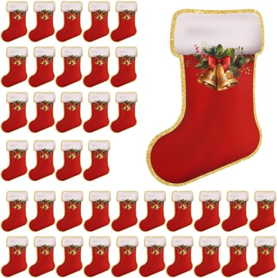 40 Stuks Kerst Sokken Knipafdrukken, Gecoat Papier Versiering voor Klaslokaal, Plakpunten voor Kerstdecoratie Thuis en Op Kantoor