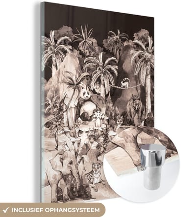 MuchoWow® Glasschilderij 120x160 cm - Schilderij acrylglas - Jungle - Dieren - Kinderen - Bomen - Planten - Foto op glas - Schilderijen