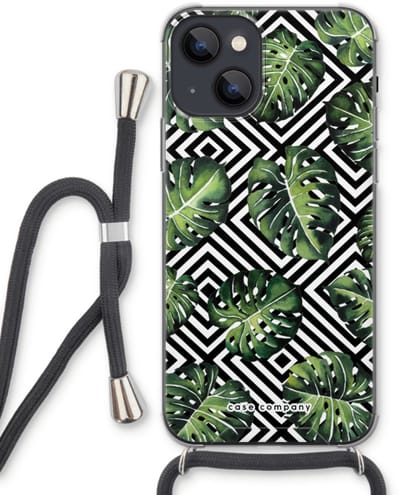 Case Company® - Hoesje met koord geschikt voor iPhone 13 hoesje met Koord - Geometrische jungle - Telefoonhoesje met Zwart Koord - Bescherming aan alle Kanten en Over de Schermrand