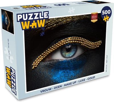 Puzzel Vrouw - Ogen - Make up - Luxe - Goud - Legpuzzel - Puzzel 500 stukjes
